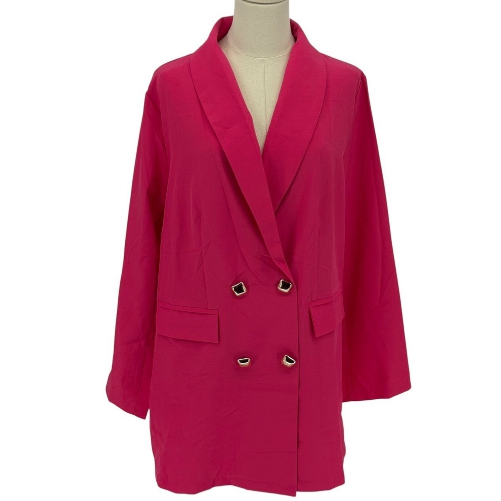 NWT Emery Rose Vibrant Pink Lightweight Blazer w/ Gold Buttons & Pockets Size 1X